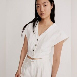 NWT Madewell Denim Cap-Sleeve Crop Top